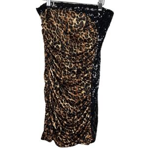 City Triangles Juniors Black Sequin Ruched Strapless Cheetah Party Dress Medium